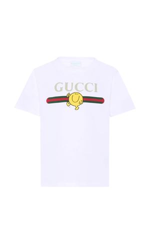 white logo print crew neck GUCCI KIDS | 575114XJHPS9320